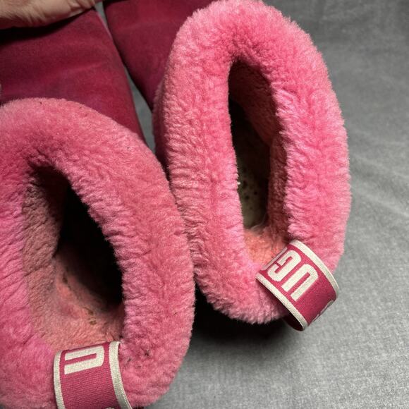 UGG Classic Mini Fluff Quilted Boots Women's Size 6 Pink Shearling Suede - Picture 5 of 12